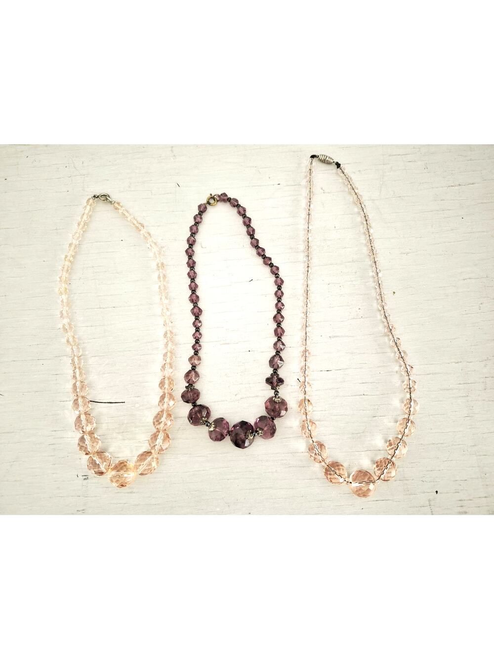 Vintage Lot of 3 Glass Facet Pink and Purple Necklaces